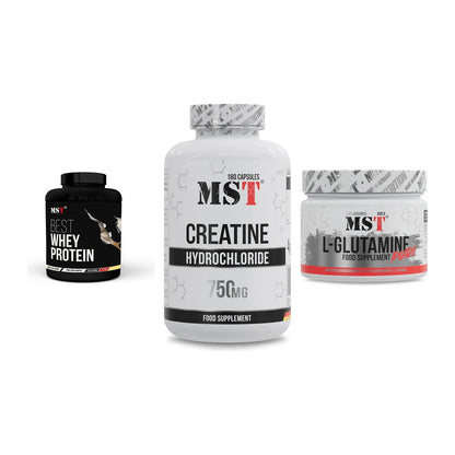 MST Marken-Trio: Best Whey Protein + Creatine HCL + Glutamine – alle enthaltenen Artikel