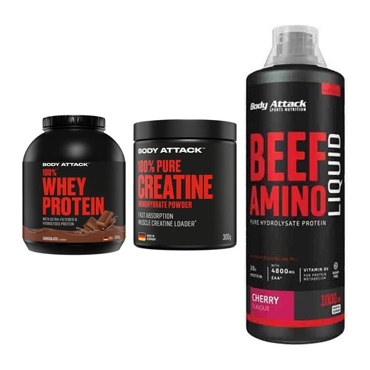 Body Attack Marken-Trio: Attack 100% Whey Protein + 2 weitere – alle enthaltenen Artikel