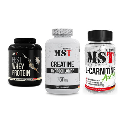 MST Marken-Trio: Best Whey + Creatine HCL + L-Carnitine – alle enthaltenen Artikel
