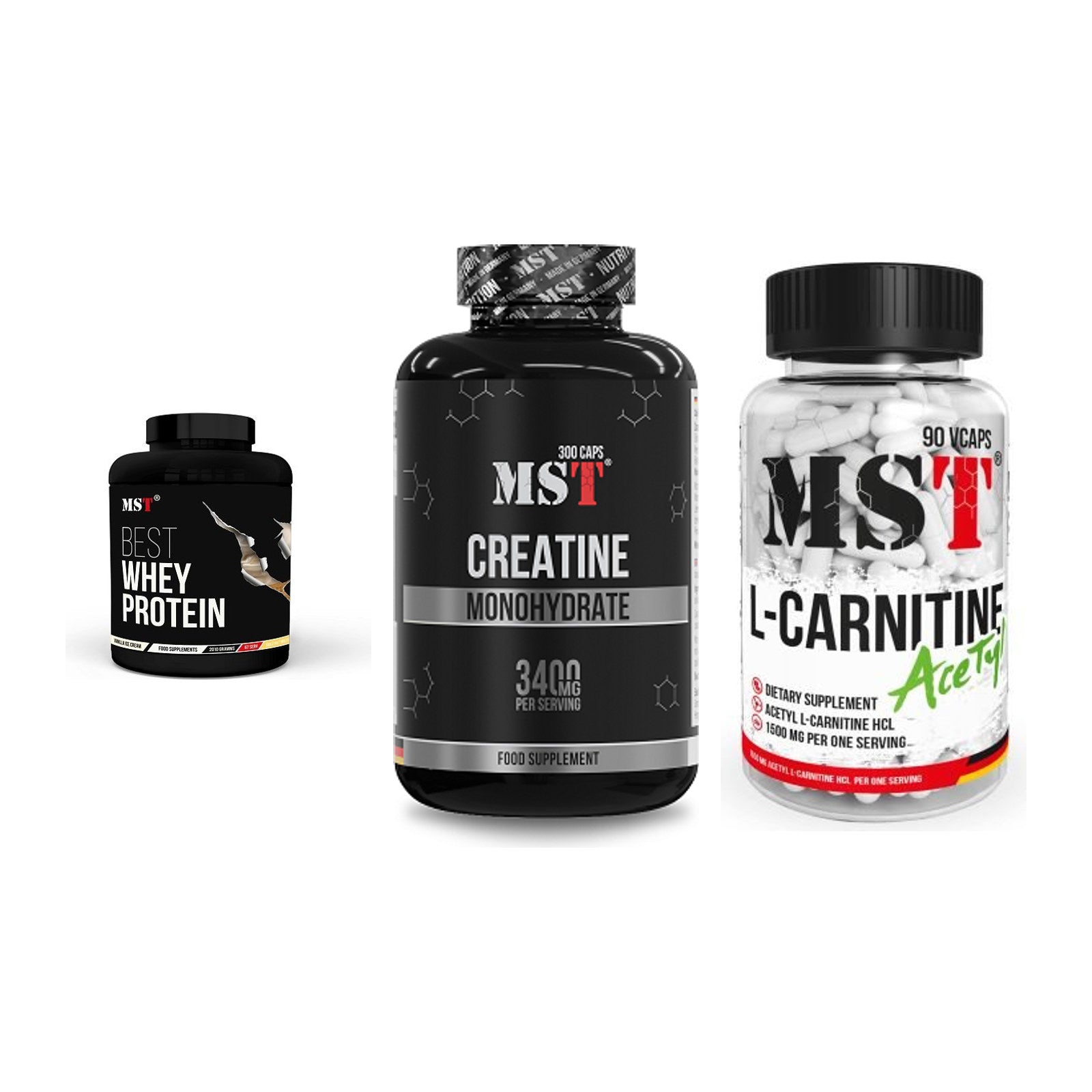 MST Marken-Trio: Best Whey + Creatine + L-Carnitine – alle enthaltenen Artikel