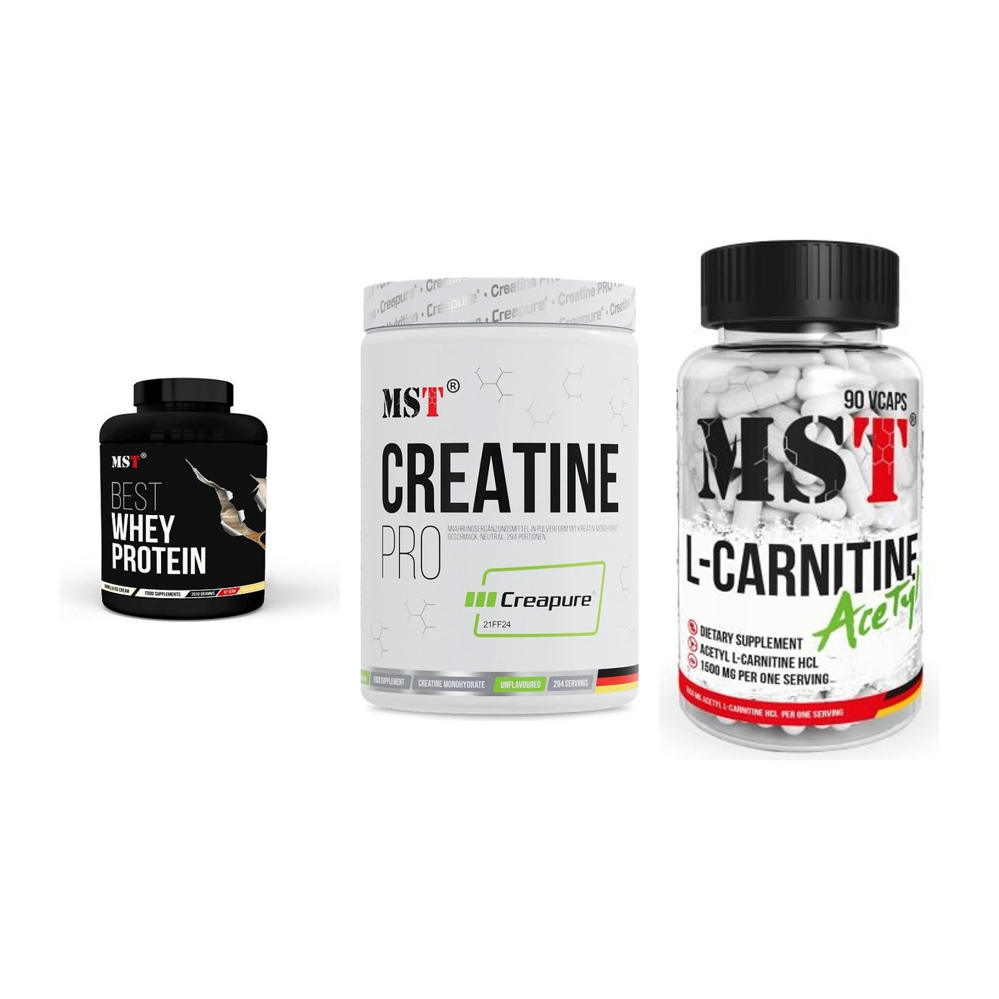 MST Marken-Trio: Best Whey + Creatin Pro + L-Carnitine – alle enthaltenen Artikel