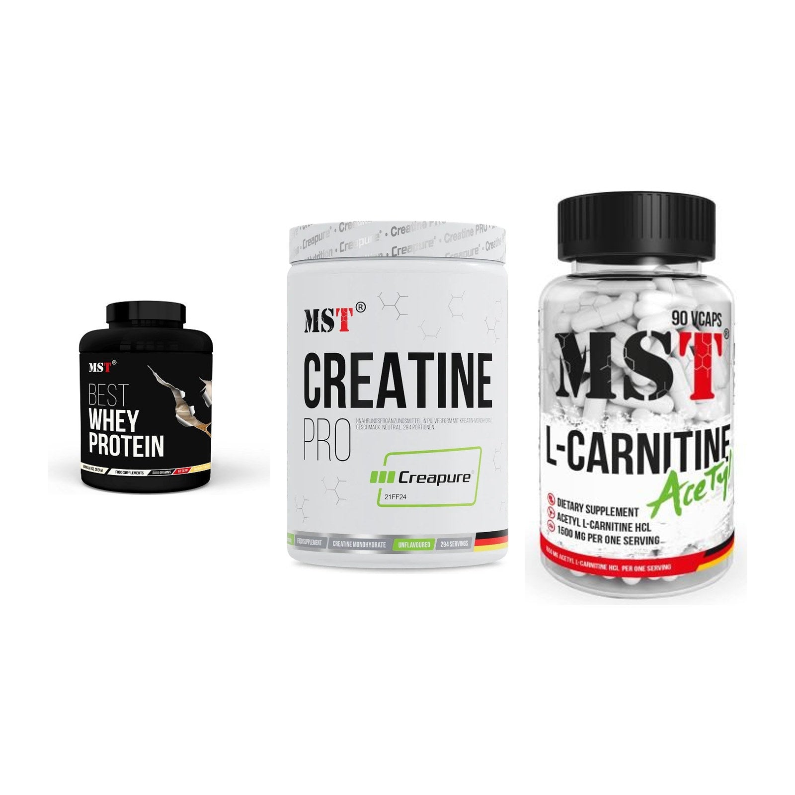 MST Marken-Trio: Best Whey + Creatin Pro + L-Carnitine – alle enthaltenen Artikel