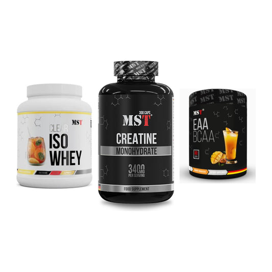 MST Marken-Trio: Iso Clear + Creatine Monohydrate + EAA & BCAA – alle enthaltenen Artikel