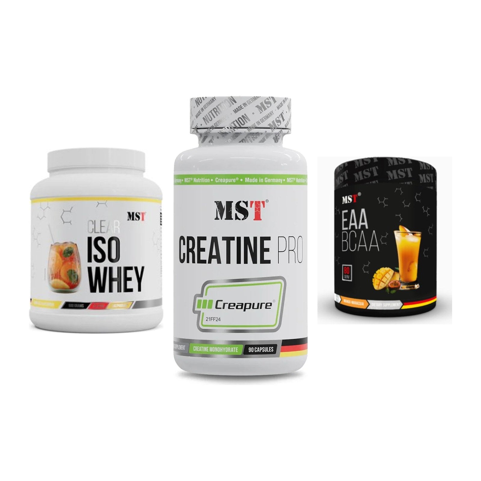 MST Marken-Trio: Iso Clear + Creatine Pro CREAPURE + EAA & BCAA – alle enthaltenen Artikel