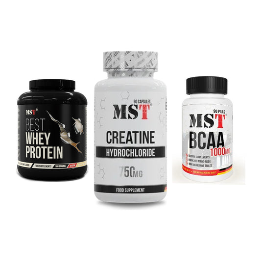MST Marken-Trio: Best Whey + Creatin HCL + BCAA 1000 (90 – alle enthaltenen Artikel