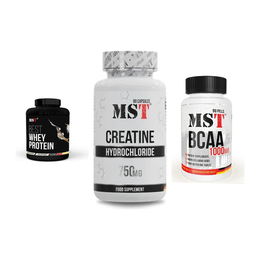 MST Marken-Trio: Best Whey + Creatin HCL + BCAA 1000 (90 – alle enthaltenen Artikel