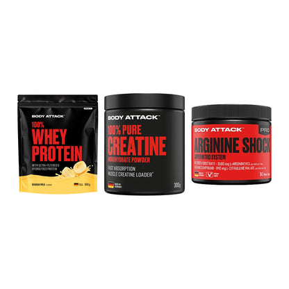 Body Attack Marken-Trio: Attack 100% Whey Protein + 2 weitere – alle enthaltenen Artikel