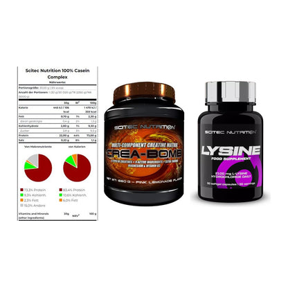 Scitec Nutrition Marken-Trio: Casein Complex + Crea-Bomb + 1 weitere – alle enthaltenen Artikel