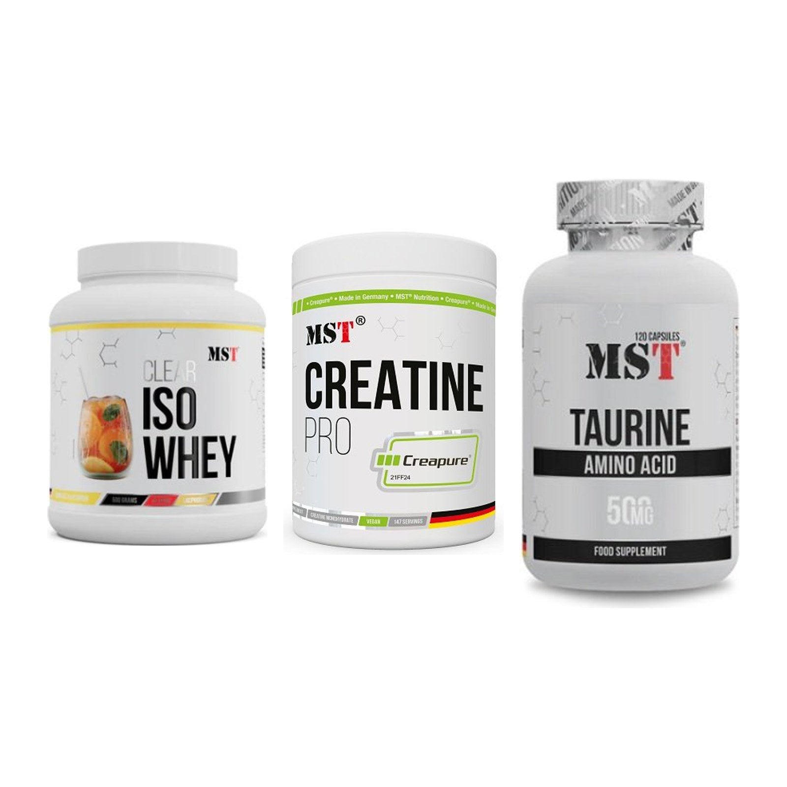 MST Marken-Trio: Iso Clear + Creatin Pro CREAPURE + Taurine – alle enthaltenen Artikel
