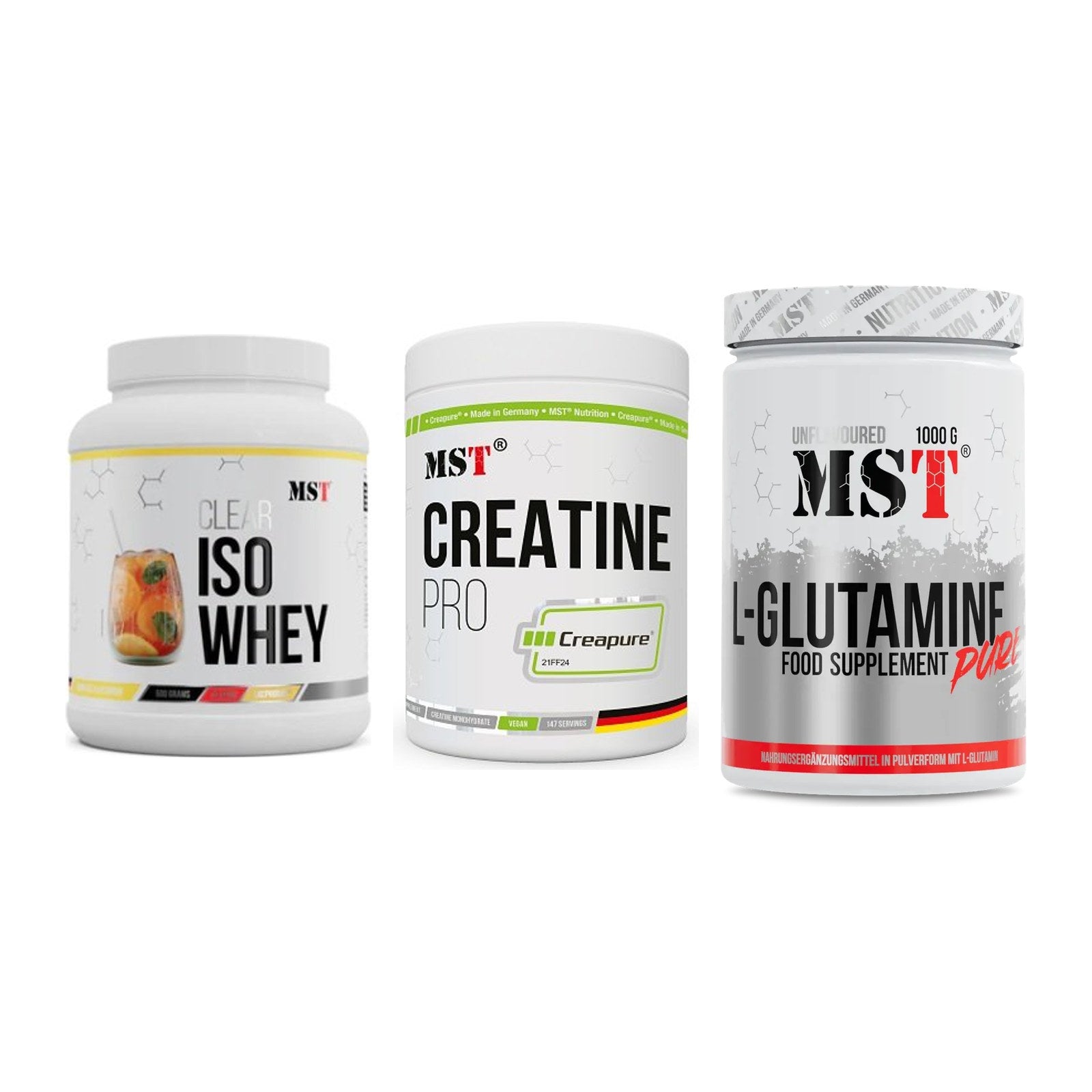 MST Marken-Trio: Iso Clear + Creatin Pro CREAPURE + Glutamine – alle enthaltenen Artikel