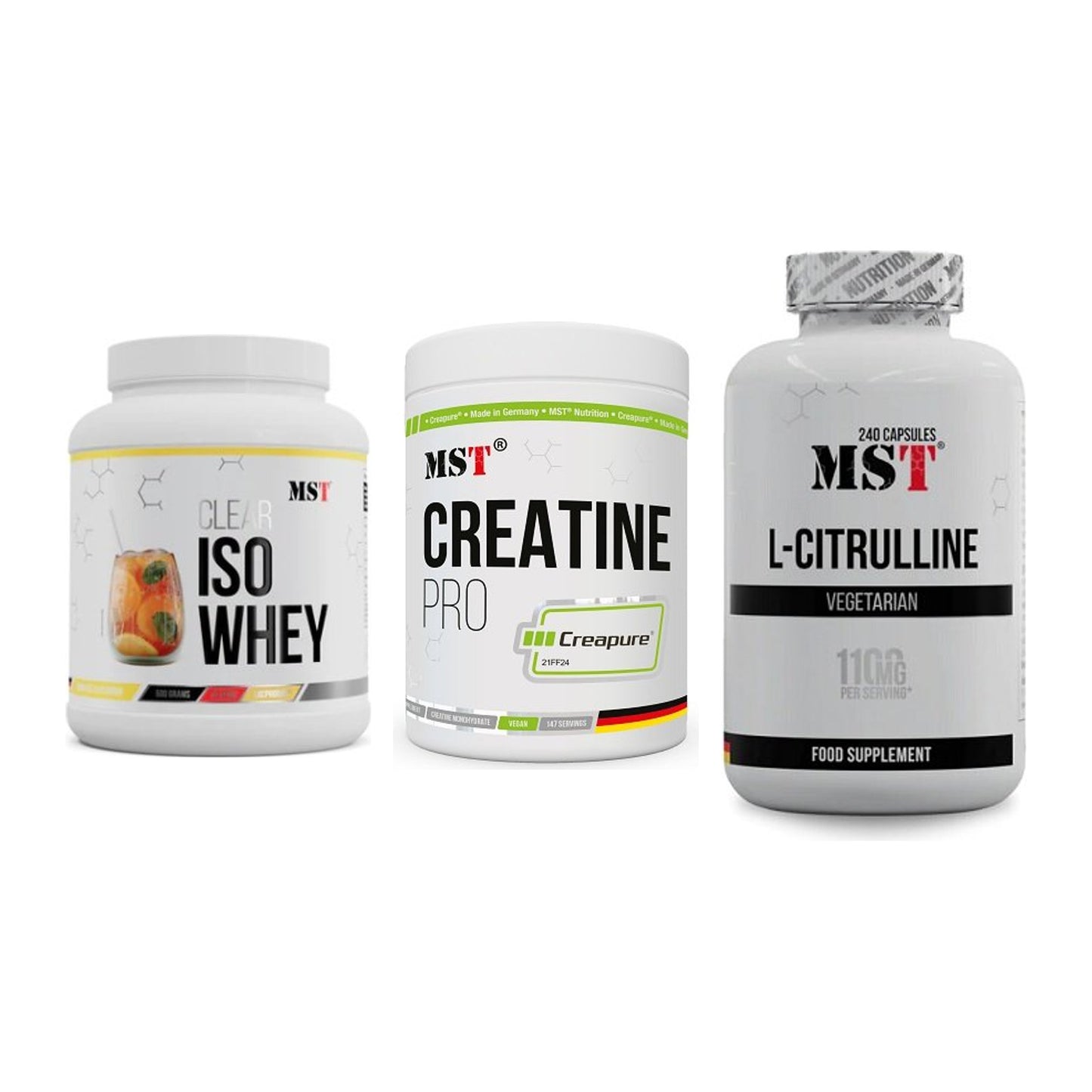 MST Marken-Trio: Iso Clear + Creatin Pro CREAPURE + Citrulline – alle enthaltenen Artikel