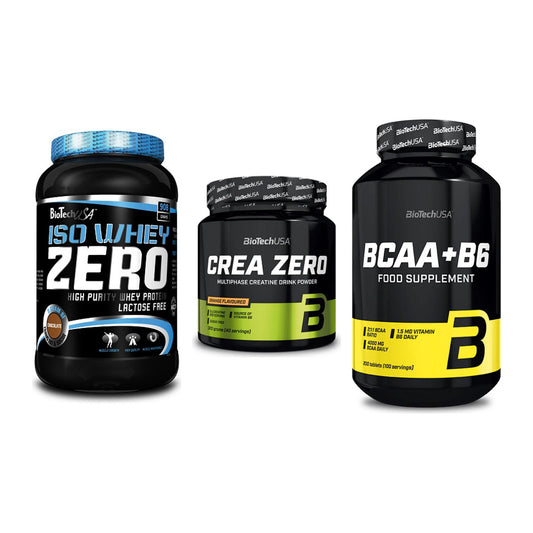 BioTech USA Marken-Trio: Iso Whey Zero + Crea Zero + BCAA+B6 200 Tabl – alle enthaltenen Artikel