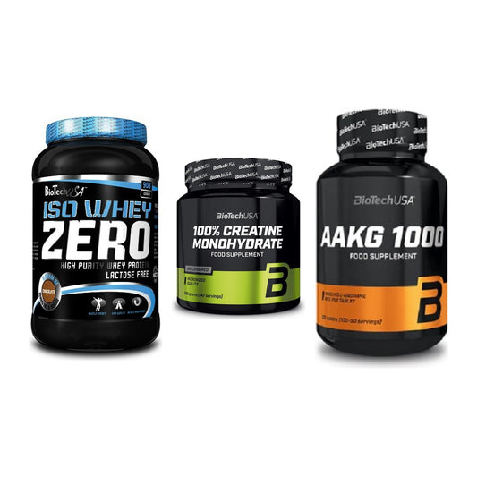 BioTech USA Marken-Trio: Iso Whey Zero + Creatine + AAKG 1000mg – alle enthaltenen Artikel