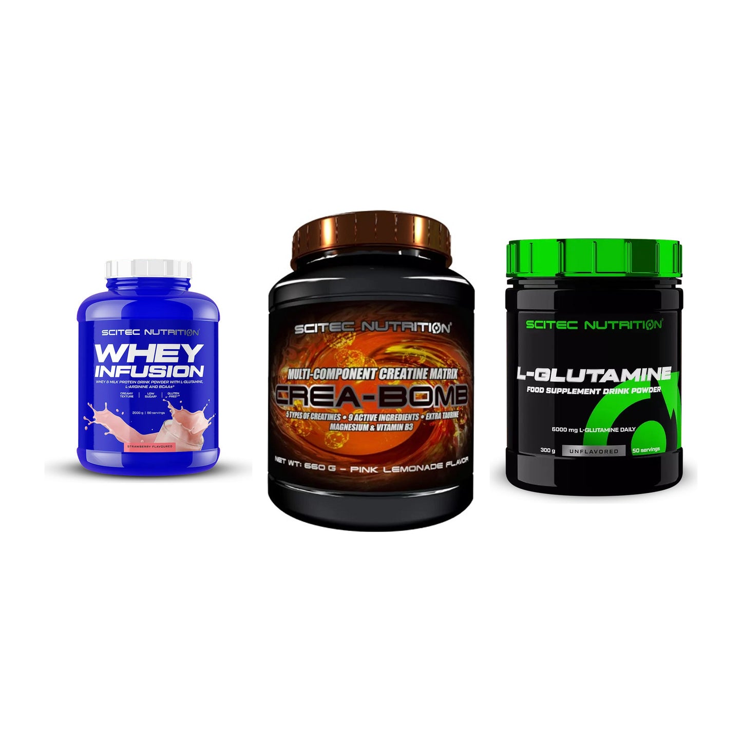 Scitec Nutrition Marken-Trio: Whey Infusion + Crea-Bomb + 1 weitere – alle enthaltenen Artikel
