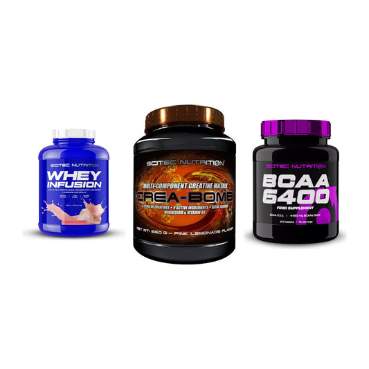 Scitec Nutrition Marken-Trio: Whey Infusio + Crea-Bomb + 1 weitere – alle enthaltenen Artikel