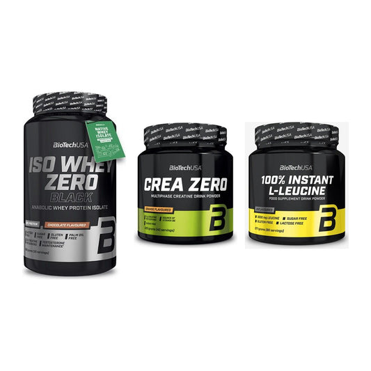 BioTech USA Marken-Trio: Iso Whey Zero + Crea Zero + 100% Instant – alle enthaltenen Artikel