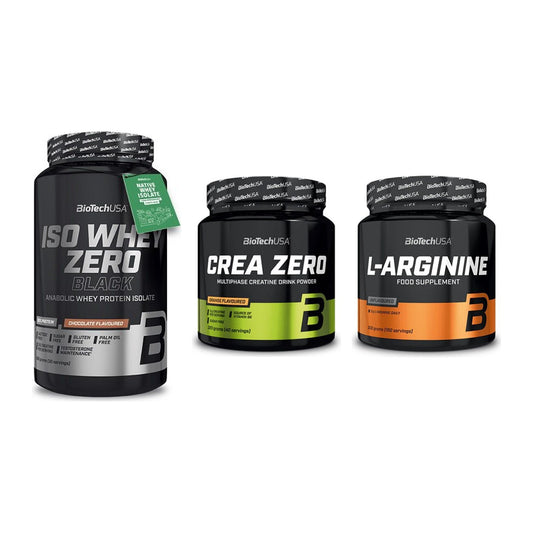 BioTech USA Marken-Trio: Iso Whey Zero Black + Crea Zero + L-Arginin – alle enthaltenen Artikel