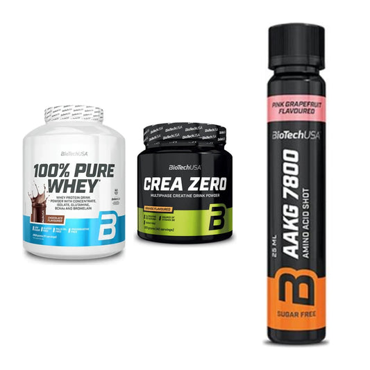 BioTech USA Marken-Trio: 100% Pure + Crea Zero + AAKG 7800 20 – alle enthaltenen Artikel