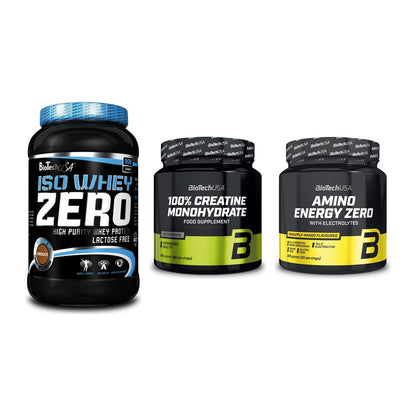 BioTech USA Marken-Trio: Iso Whey Zero + Creatine + Amino Energy – alle enthaltenen Artikel