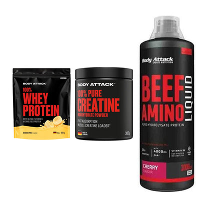 Body Attack Marken-Trio: Attack 100% Whey Protein + 2 weitere – alle enthaltenen Artikel