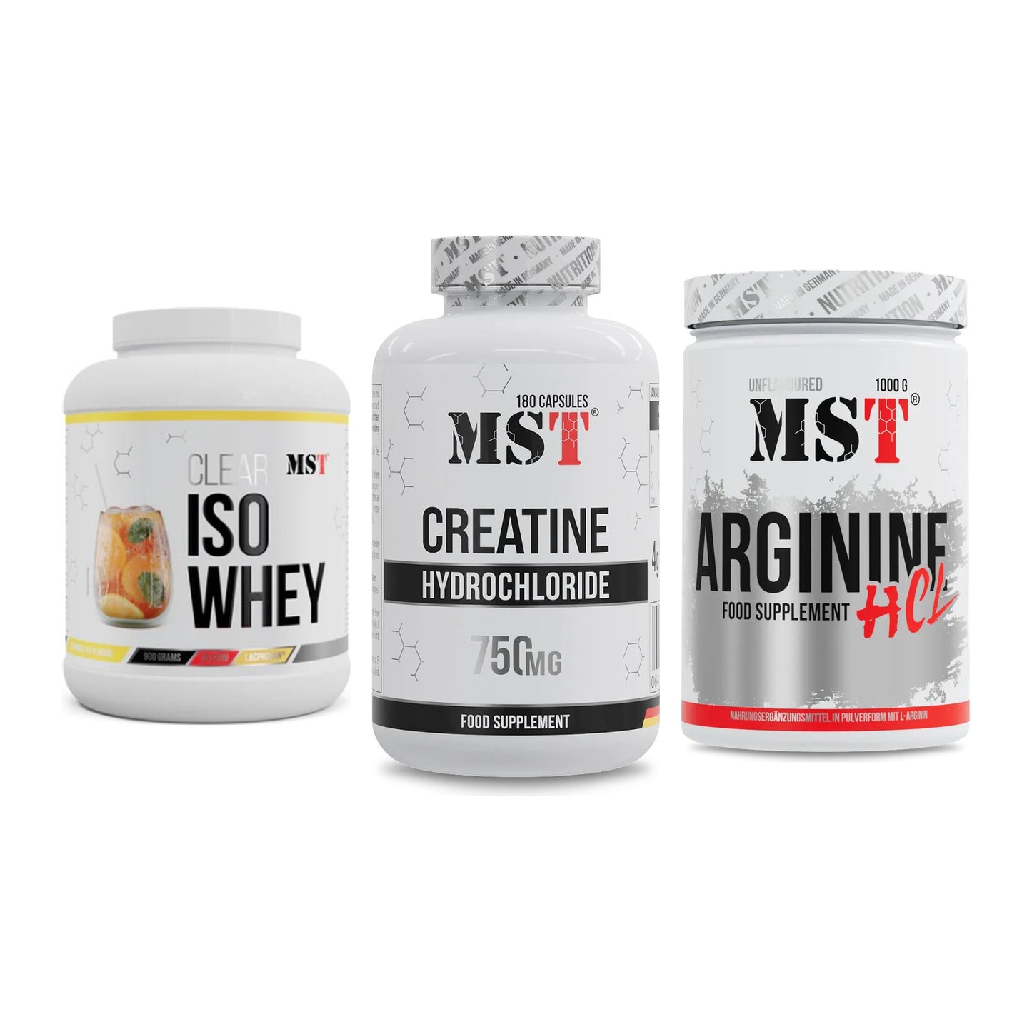 MST Marken-Trio: Iso Clear + Creatine HCL + Arginine HCL – alle enthaltenen Artikel