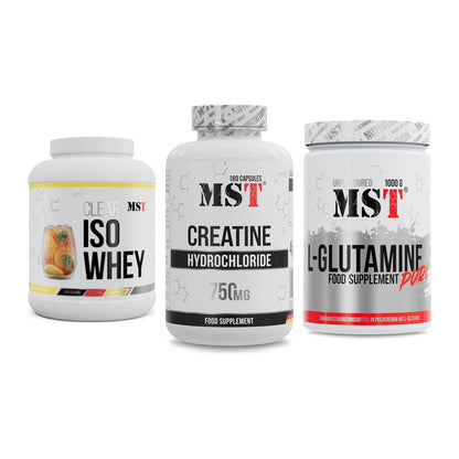 MST Marken-Trio: Iso Clear 900g + Creatine HCL + Glutamine – alle enthaltenen Artikel