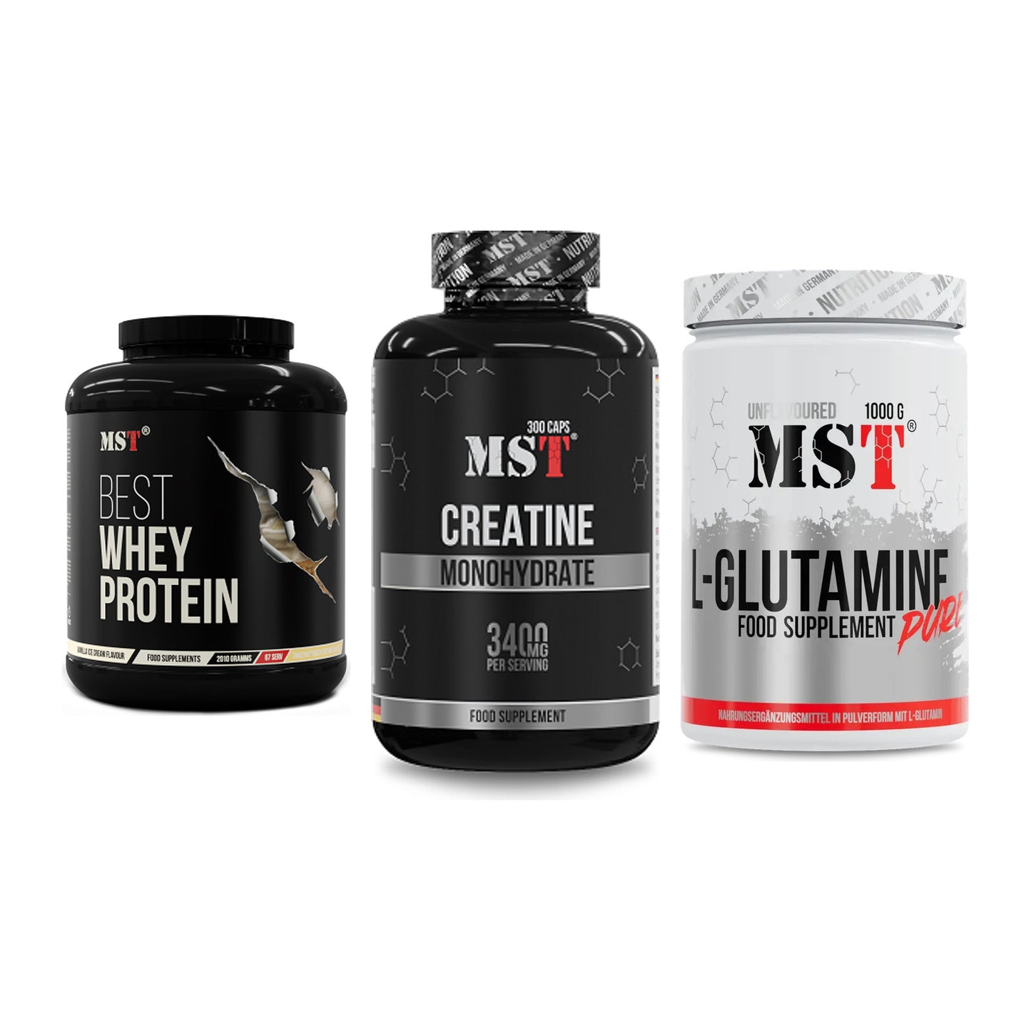 MST Marken-Trio: Best Whey + Creatine + Glutamine – alle enthaltenen Artikel