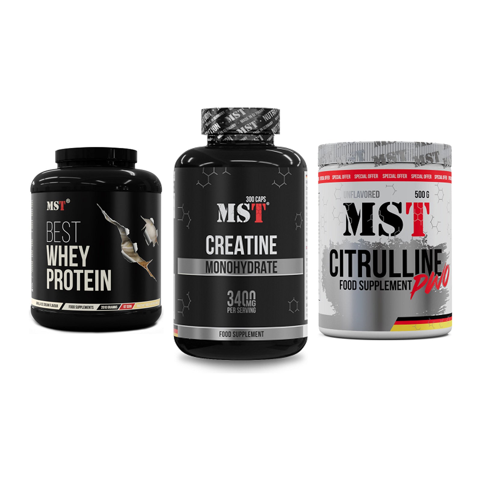 MST Marken-Trio: Best Whey + Creatine + Citrulline – alle enthaltenen Artikel