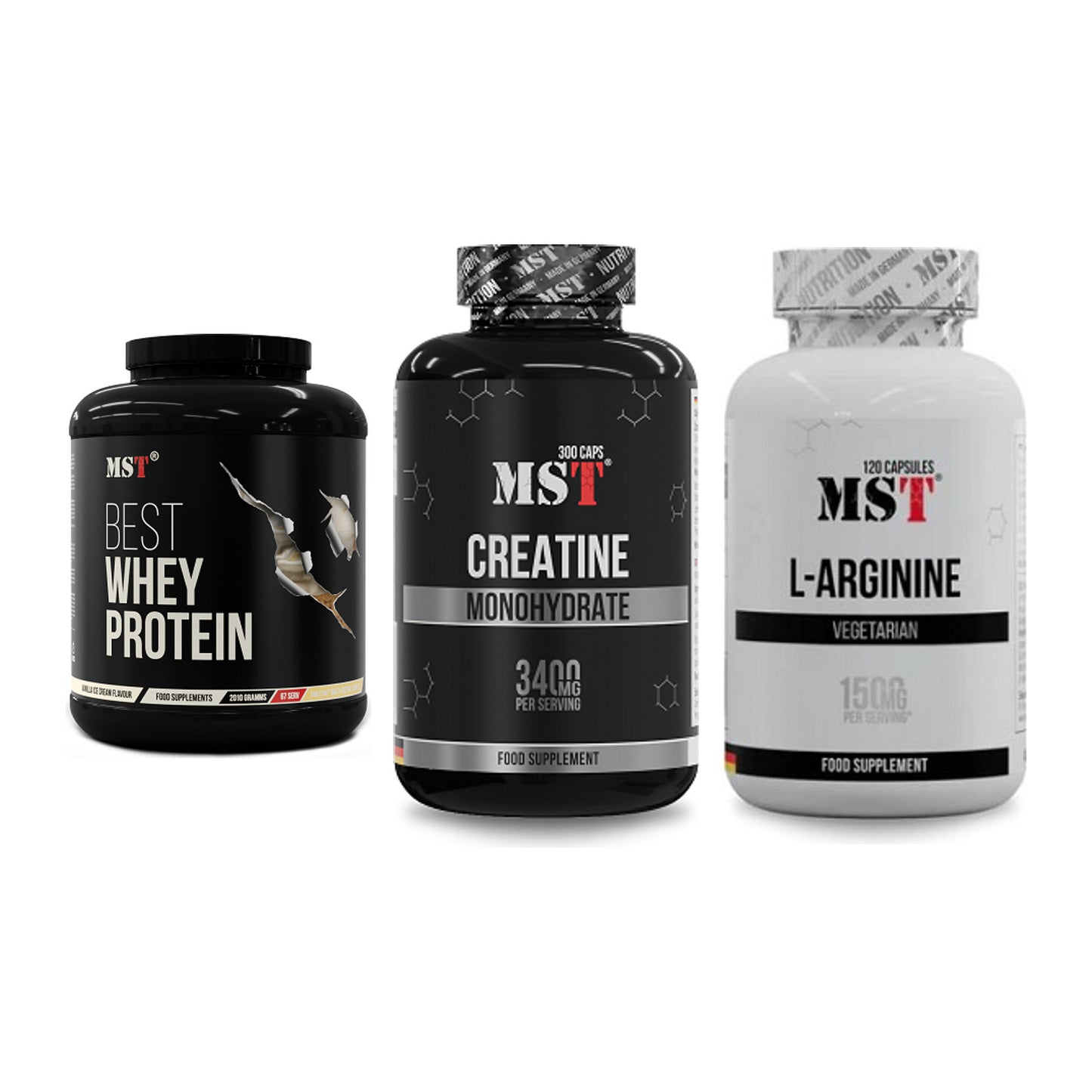 MST Marken-Trio: Best Whey + Creatine + L-Arginine 120 – alle enthaltenen Artikel