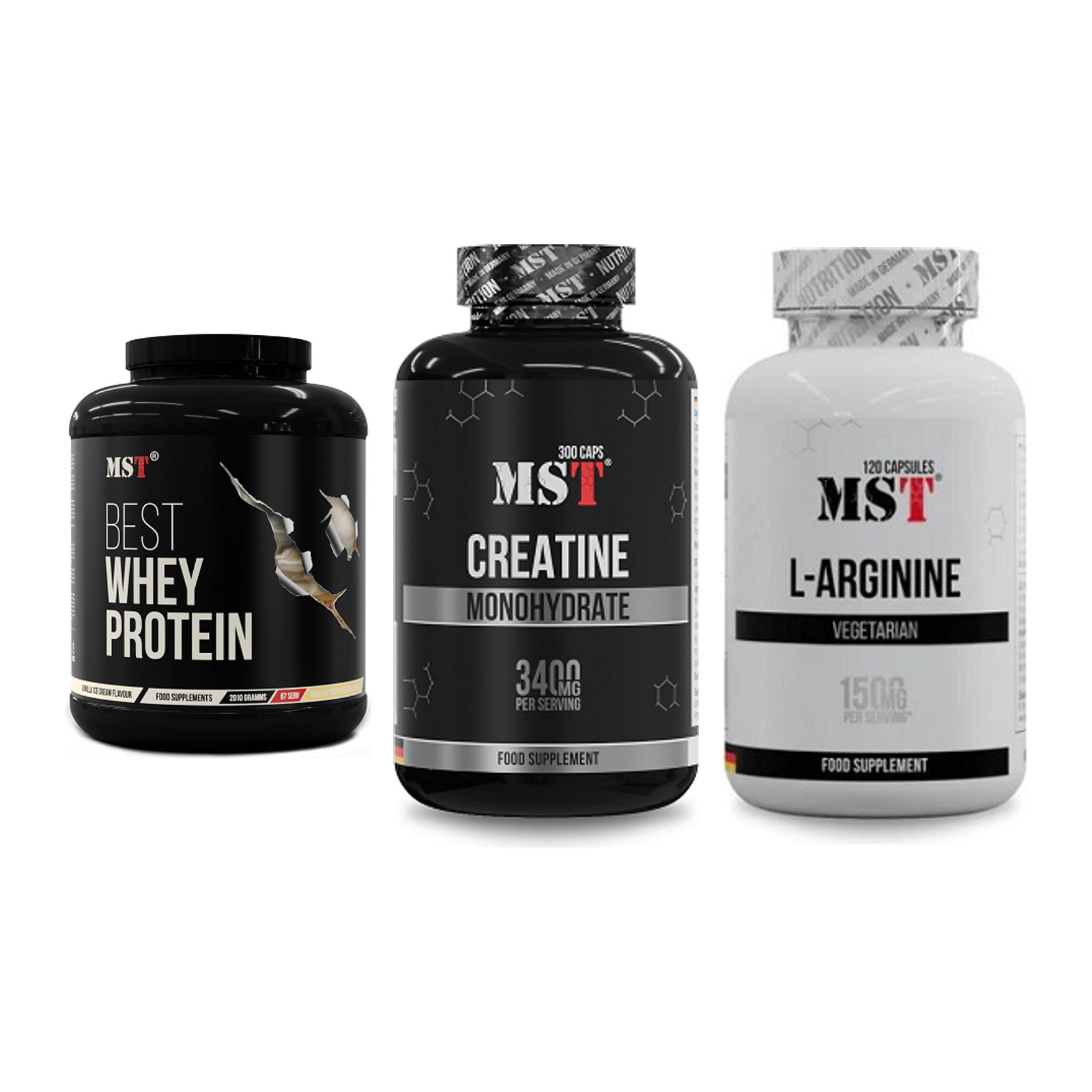 MST Marken-Trio: Best Whey + Creatine + L-Arginine 120 – alle enthaltenen Artikel