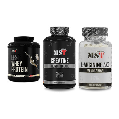 MST Marken-Trio: Best Whey + Creatine + Arginin AAKG – alle enthaltenen Artikel