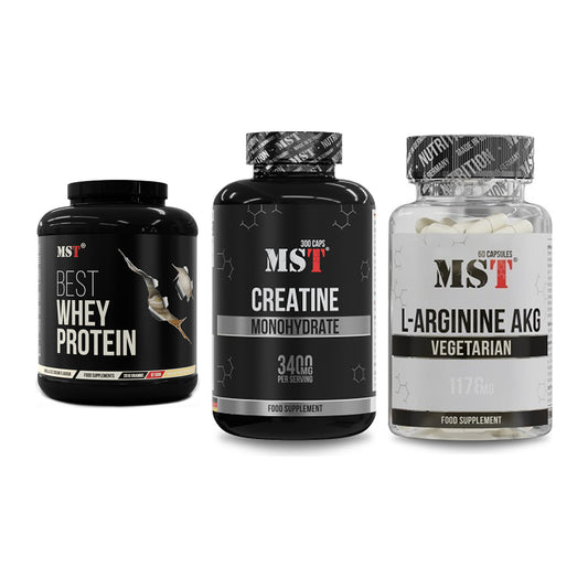 MST Marken-Trio: Best Whey + Creatine + Arginin AAKG – alle enthaltenen Artikel