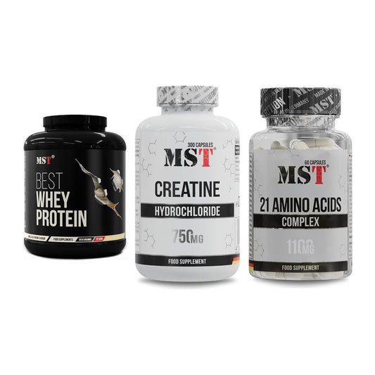 MST Marken-Trio: Best Whey + Creatine HCL + 21 Amino Acids – alle enthaltenen Artikel