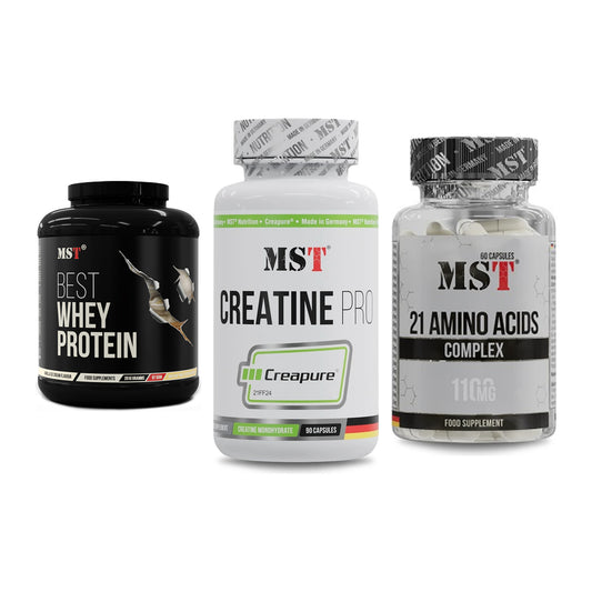 MST Marken-Trio: Best Whey + Creatine Pro + 21 Amino Acids – alle enthaltenen Artikel