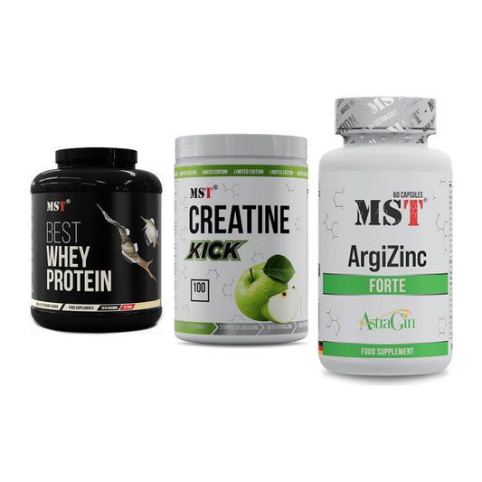 MST Marken-Trio: Best Whey Protein + Creatine Kick + ArgiZinc Forte – alle enthaltenen Artikel