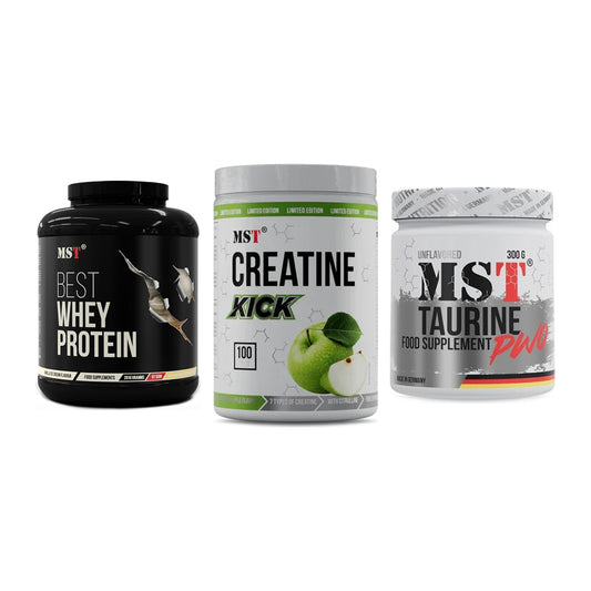 MST Marken-Trio: Best Whey + Creatine Kick + Taurine – alle enthaltenen Artikel
