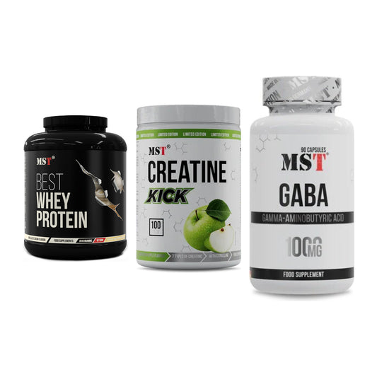 MST Marken-Trio: Best Whey + Creatine Kick + GABA 1000mg – alle enthaltenen Artikel