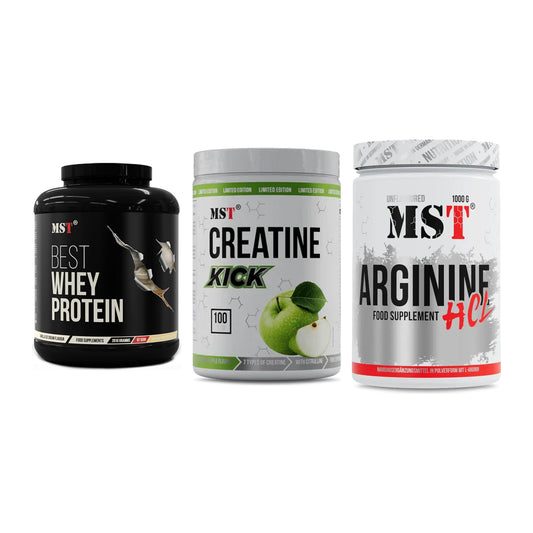 MST Marken-Trio: Best Whey + Creatine Kick + Arginine HCL – alle enthaltenen Artikel