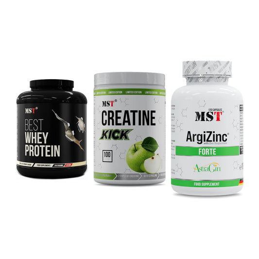 MST Marken-Trio: Best Whey Protein + Creatine Kick + ArgiZinc Forte – alle enthaltenen Artikel