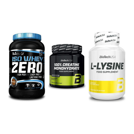 BioTech USA Marken-Trio: Iso Whey Zero + Creatine + L-Lysine – alle enthaltenen Artikel