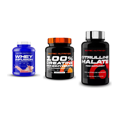 Scitec Nutrition Marken-Trio: Whey Infusio + Creatine + 1 weitere – alle enthaltenen Artikel