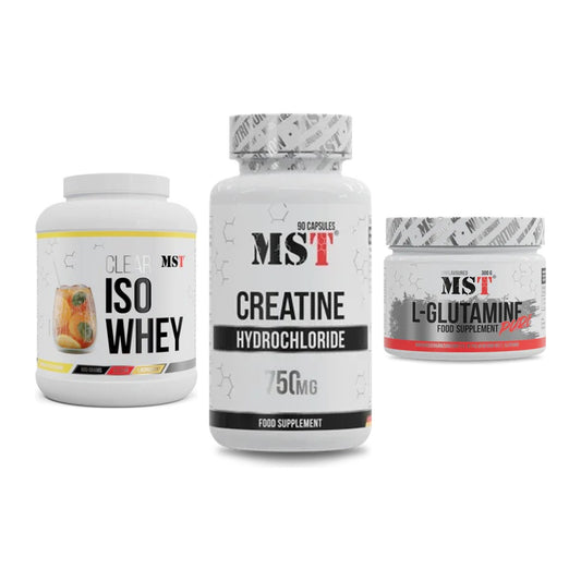 MST Marken-Trio: Iso Clear 900g + Creatin HCL + Glutamine – alle enthaltenen Artikel