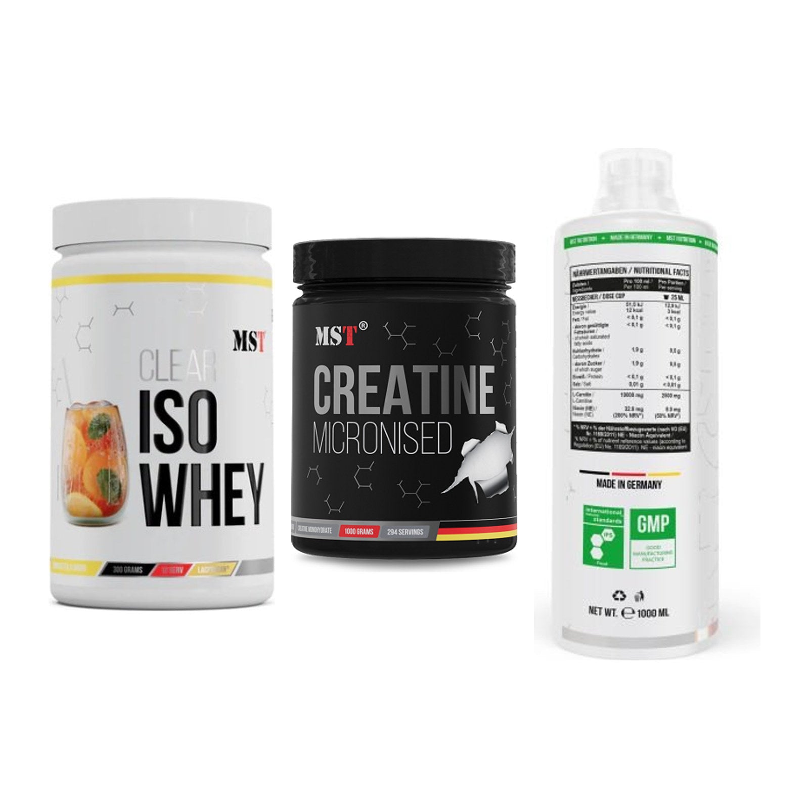 MST Marken-Trio: Iso Clear + Creatin Monohyd + L-Carnitine – alle enthaltenen Artikel