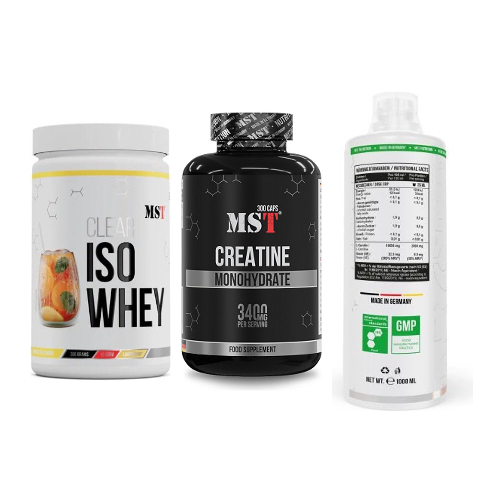 MST Marken-Trio: Iso Clear + Creatine + L-Carnitine – alle enthaltenen Artikel