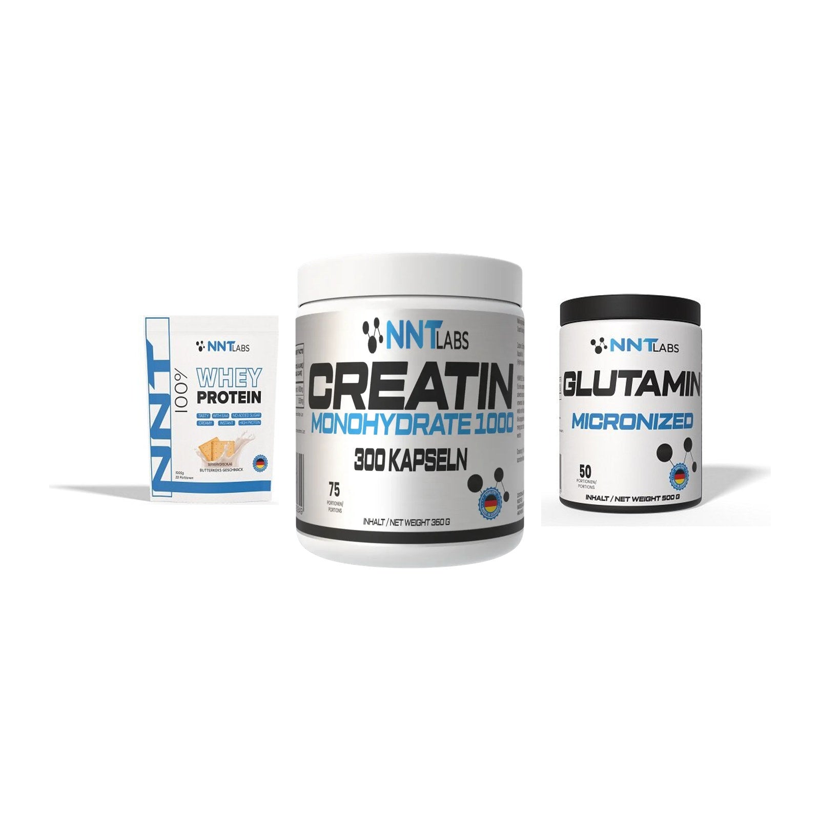 NNT Labs Marken-Trio: Whey + Creatin 1000 mg + Glutamin – alle enthaltenen Artikel