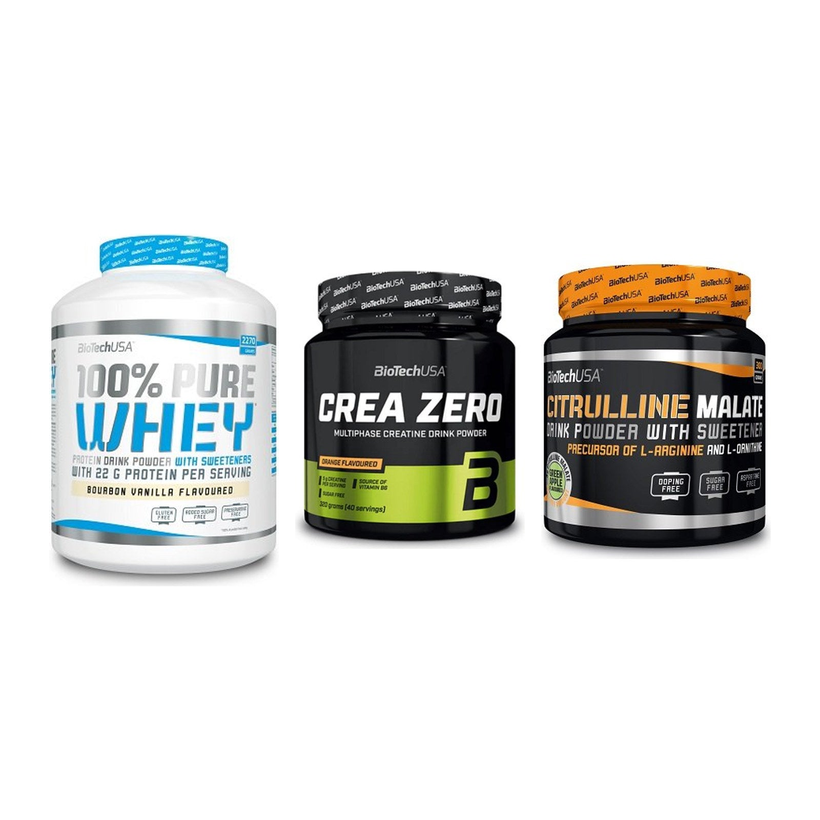 BioTech USA Marken-Trio: 100% Pure + Crea Zero + Citrulline – alle enthaltenen Artikel