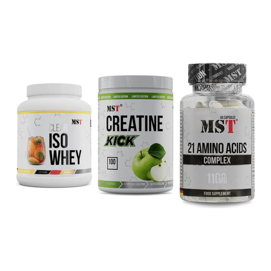 MST Marken-Trio: Iso Clear + Creatine Kick + 21 Amino Acids – alle enthaltenen Artikel