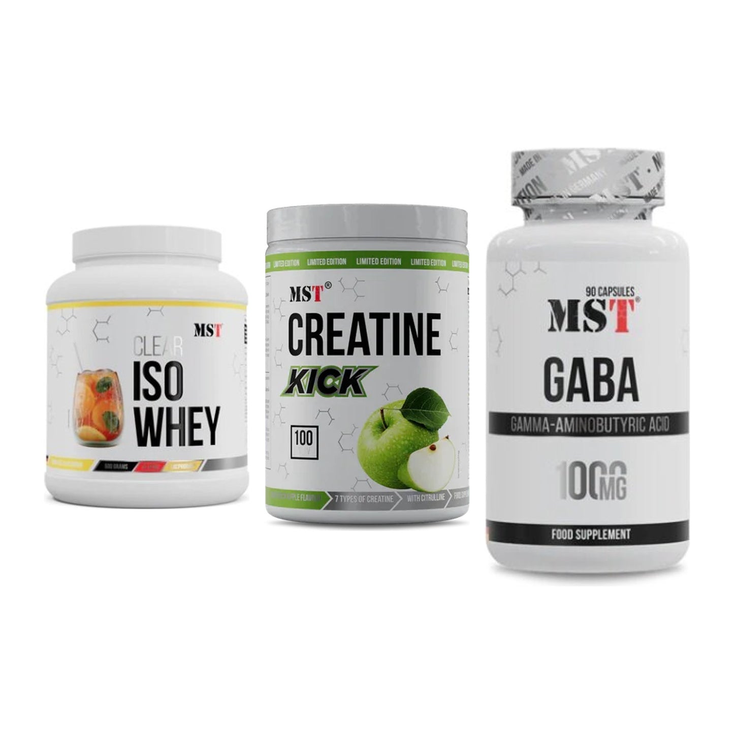 MST Marken-Trio: Iso Clear + Creatine Kick + GABA 1000mg – alle enthaltenen Artikel