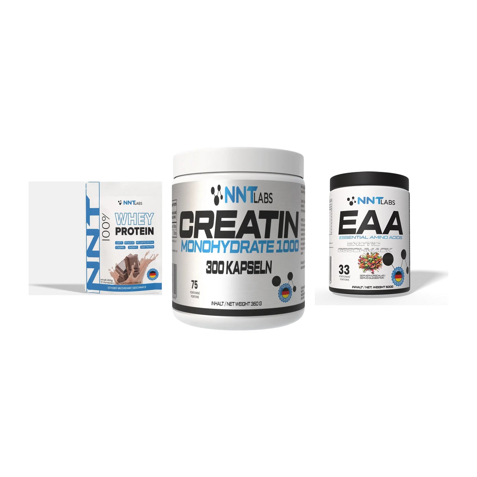 NNT Labs Marken-Trio: Whey + Creatin 1000 mg + EAA – alle enthaltenen Artikel