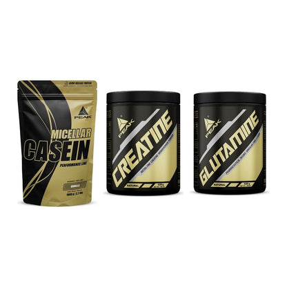 Peak Marken-Trio: Micellar Casein + Creatin Powder + Glutamin – alle enthaltenen Artikel